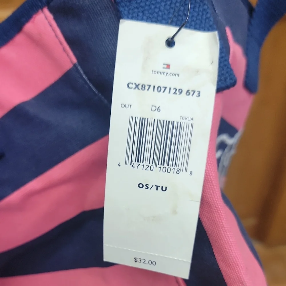 Tommy Hilfiger Kids Striped Canvas Tote Bag Pink Blue 2012 Vintage Y2K Style
